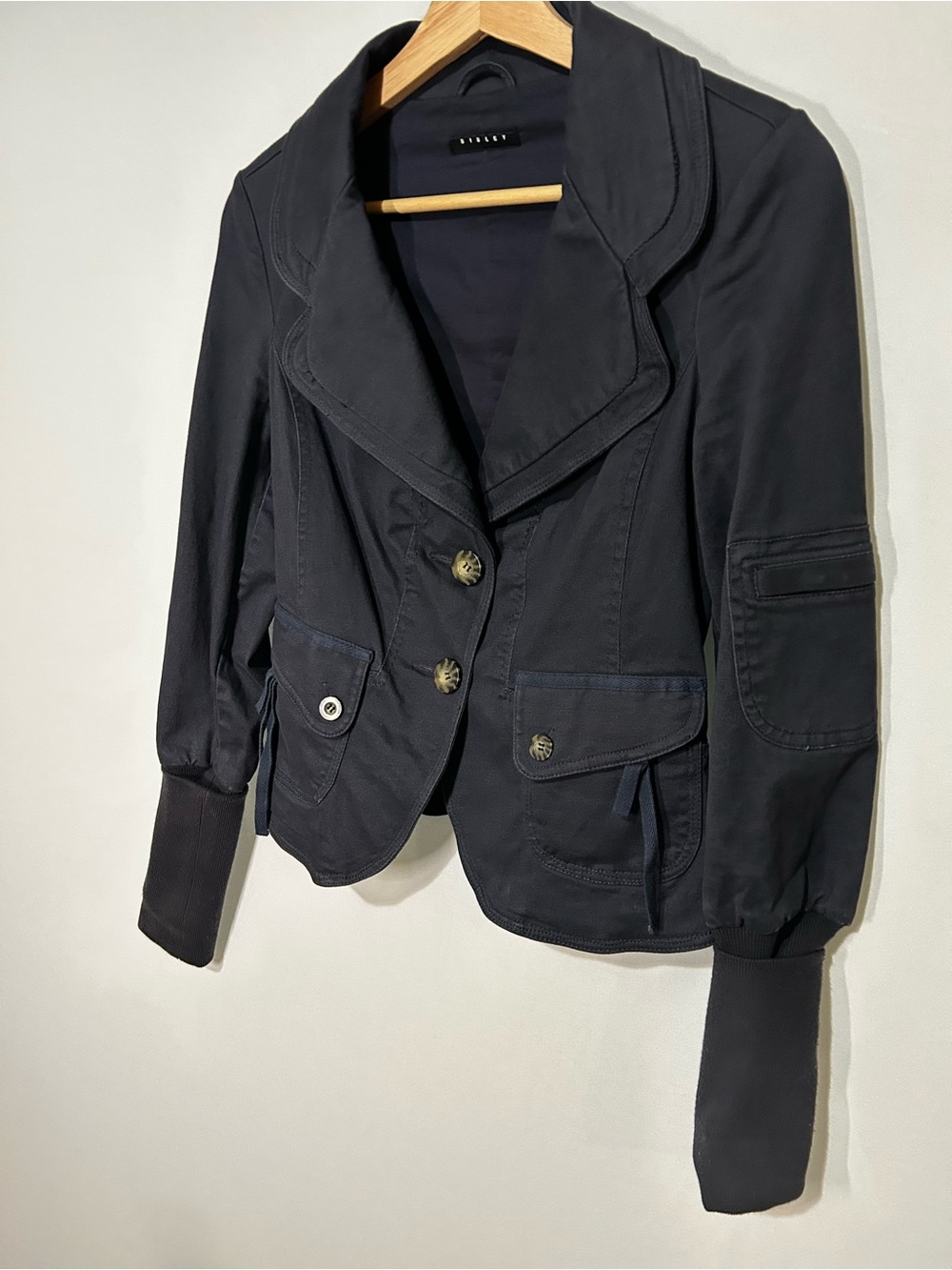Sisley by Benetton Y2K Fitted Utility Blazer Jacket Deep Midnight Navy Blue XS - Picture 3 of 13